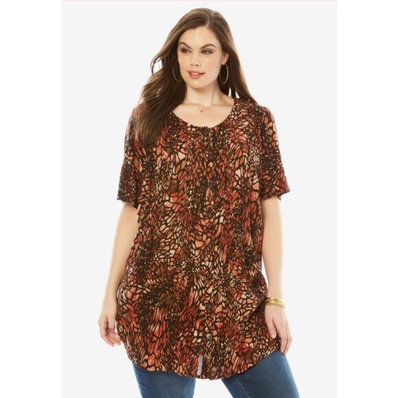 NEW Roaman's 36W Angelina Animal Print Crinkle Crepe Short Sleeve Tunic Top - Picture 12 of 12